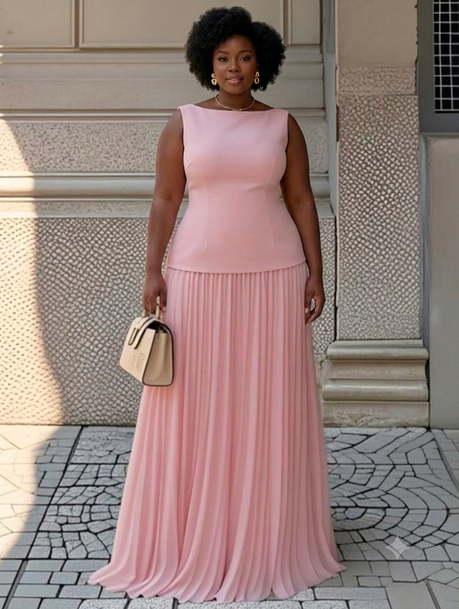Chiffon Cascade -  Pleated Maxi Skirt Two Piece Set