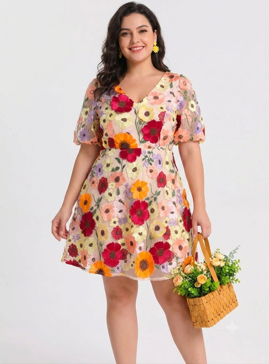 Mid-Summer Bloom - Floral VNeck Mini Dress