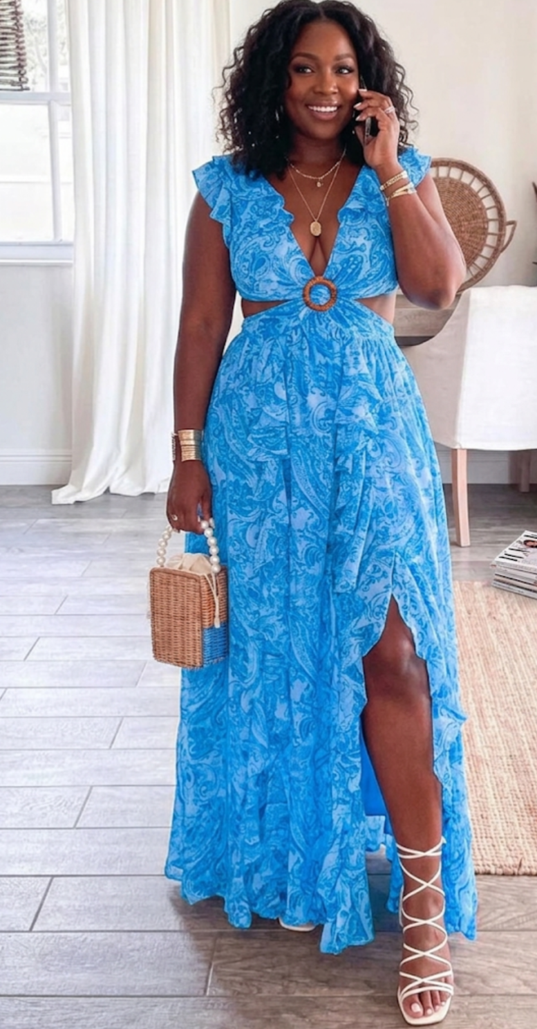 Capri Coastline- Ruffled Maxi Dress