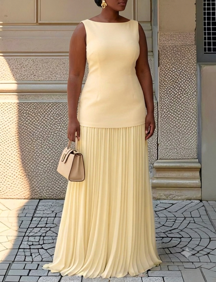 Chiffon Cascade -  Pleated Maxi Skirt Two Piece Set