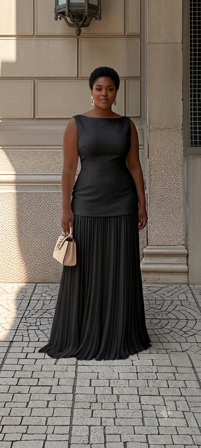 Chiffon Cascade -  Pleated Maxi Skirt Two Piece Set