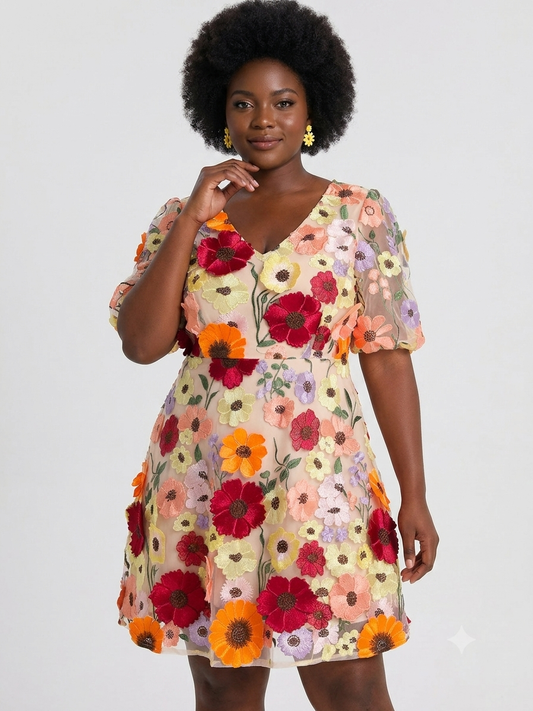 Mid-Summer Bloom - Floral VNeck Mini Dress