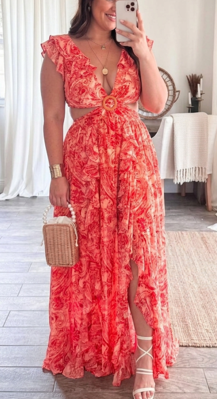 Capri Coastline- Ruffled Maxi Dress