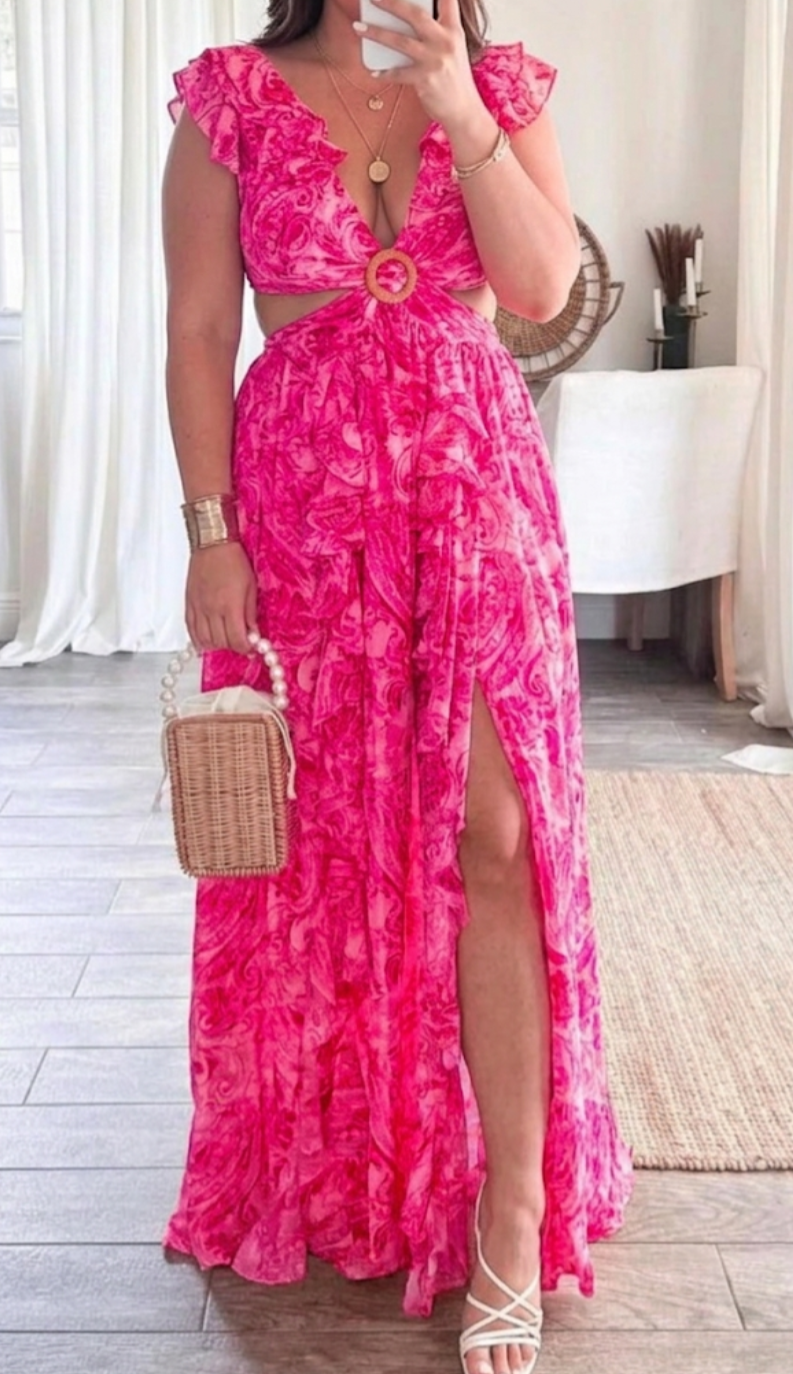 Capri Coastline- Ruffled Maxi Dress